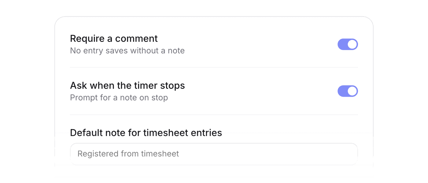 Time entry comment rules