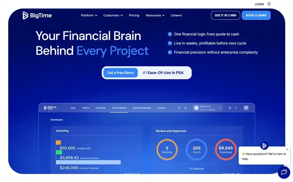 BigTime interface showing time entries with per-person cost rates