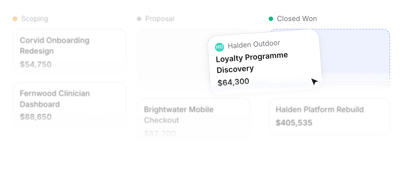 Deals pipeline with stages and values