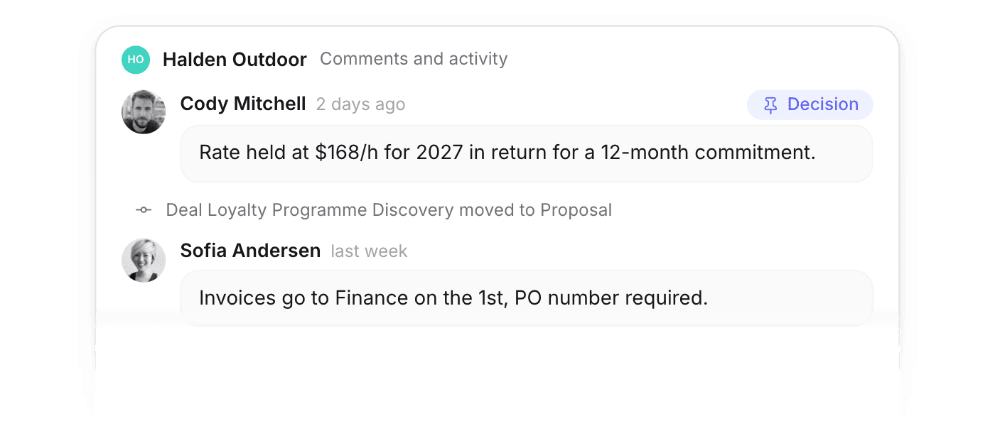 Comments on a customer record