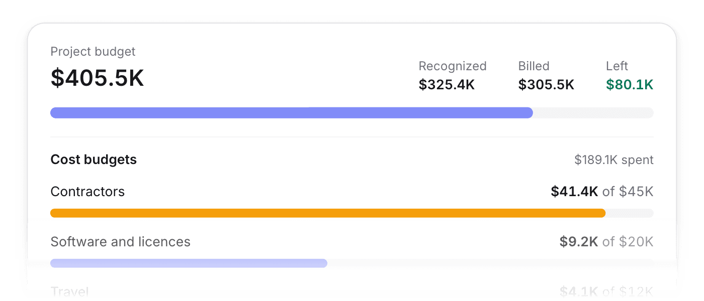 Project budget usage by category